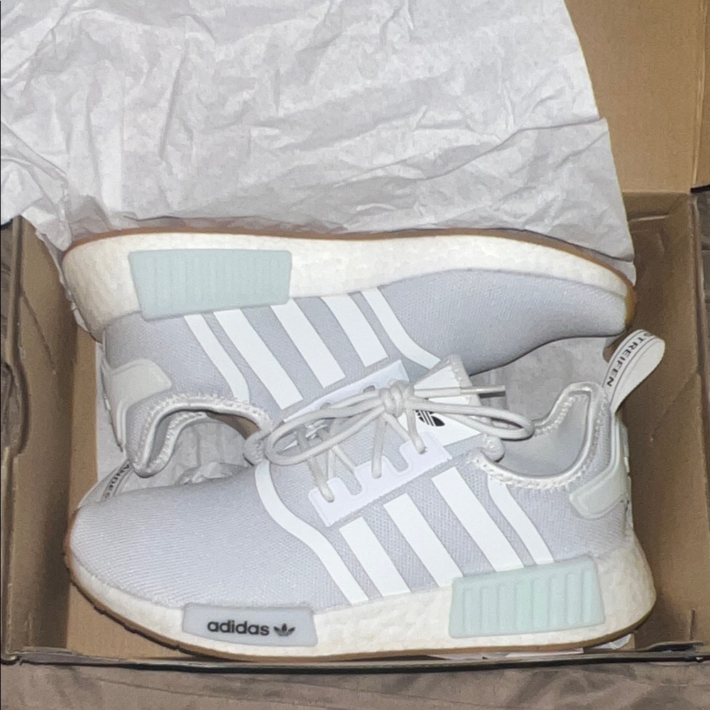 adidas White and Light Blue Athletic Shoes